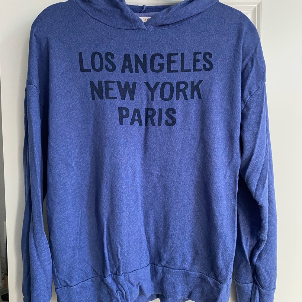 Anthropologie Indigo Hoodie with City Names